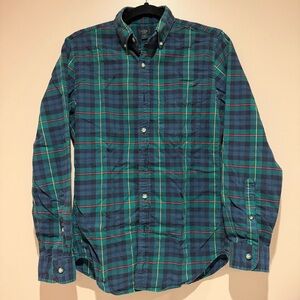 J. Crew Navy and Emerald Plaid Shirt
